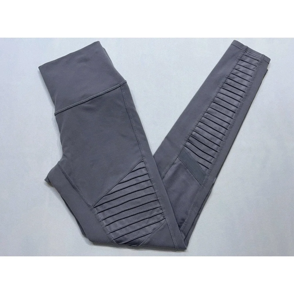 Alo Yoga Moto Leggings Womens Size Small High-Waist High Waisted Stretch Gray